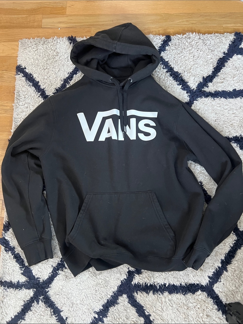 Vans Black Hoodie with White Logo - Men's Pullover